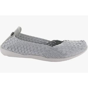 Bernie Mev Catwalk Flat Women 11/42 White Silver Gray Woven Elastic Comfy NWOB